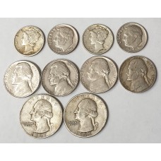 UNITED STATES OF AMERICA 1944 ONWARDS . 1/4 QUARTERS, NICKELS AND DIMES . MIX GRADE COINS